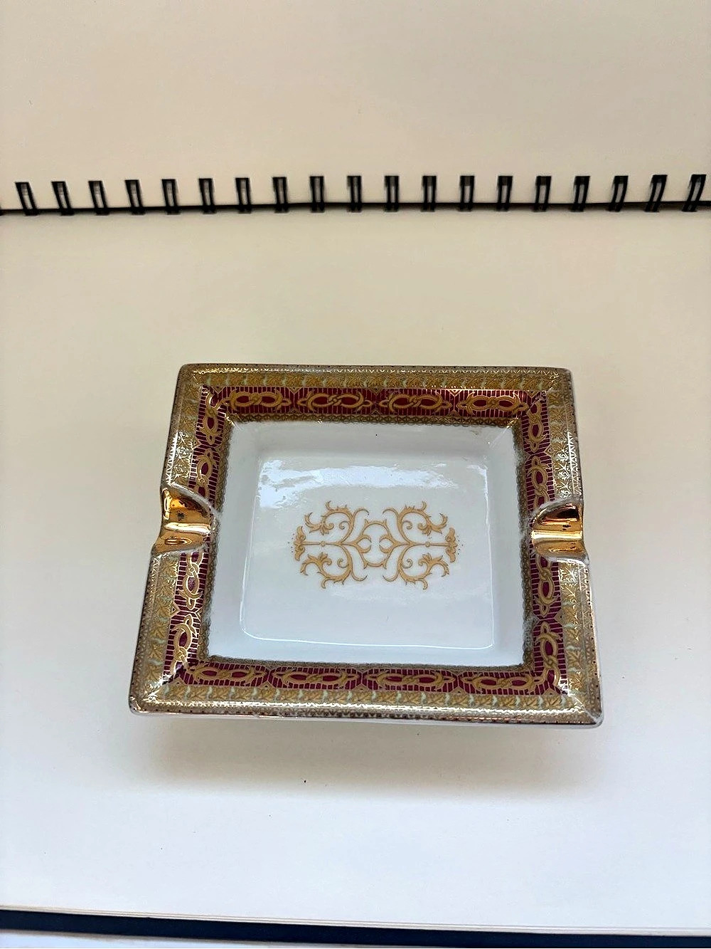 White & Gold Square vintage ashtray Dish